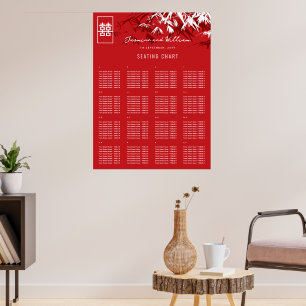 Poster Plan de table de mariage asiatique aux feuilles de