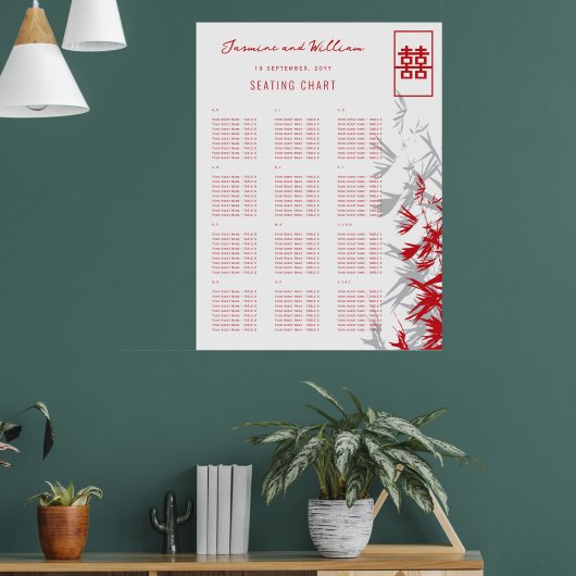 Poster Plan de table de mariage asiatique aux feuilles de (Salon 1)