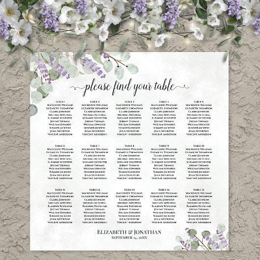 Poster Plan de table de mariage au eucalyptus et lavande
