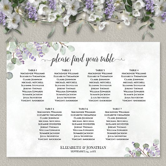 Poster Plan de table de mariage au lavande et eucalyptus