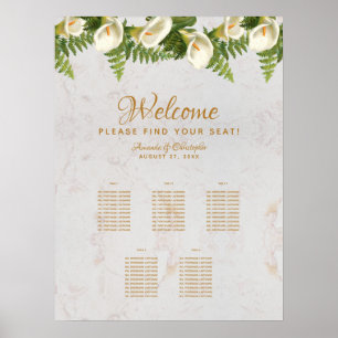 Poster Plan de table de mariage au marbre avec 5 tables e
