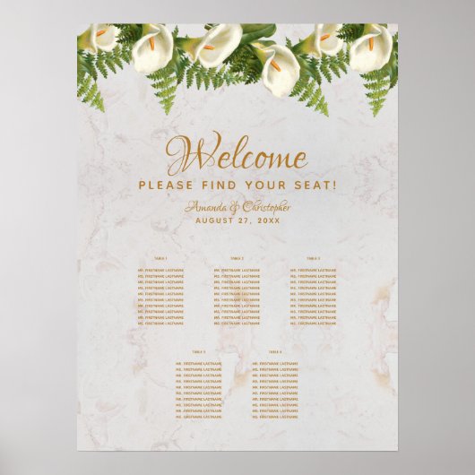 Poster Plan de table de mariage au marbre avec 5 tables e (Devant)