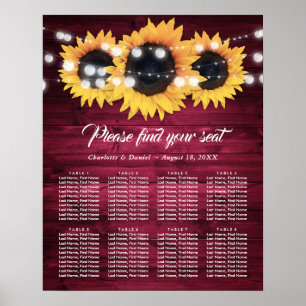 Poster Plan de table de mariage au tournesol rustique de
