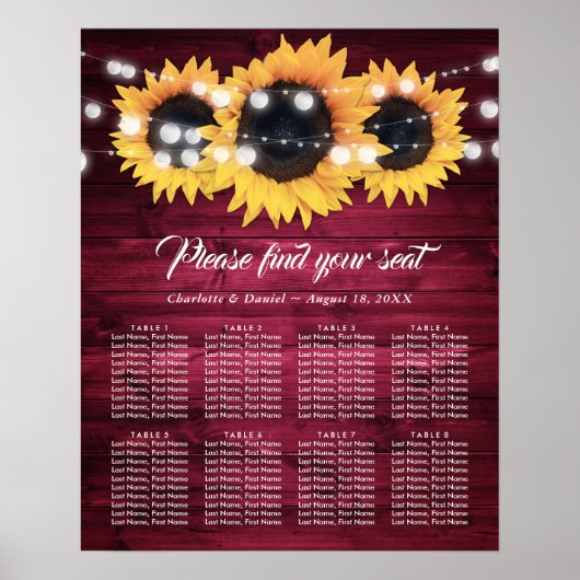 Poster Plan de table de mariage au tournesol rustique de  (Devant)