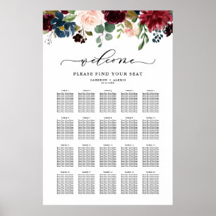 Poster Plan de table de mariage automnal floral aquarelle