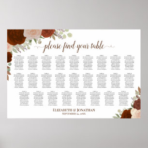 Poster Plan de table de mariage automnal rustique avec ro