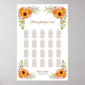 Poster Plan de table de mariage aux 20 tables Tournesol (Devant)
