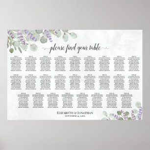 Poster Plan de table de mariage aux 26 tables Lavande Euc