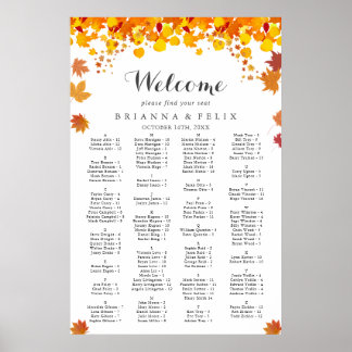 Poster Plan de table de mariage aux feuilles d'automne ru