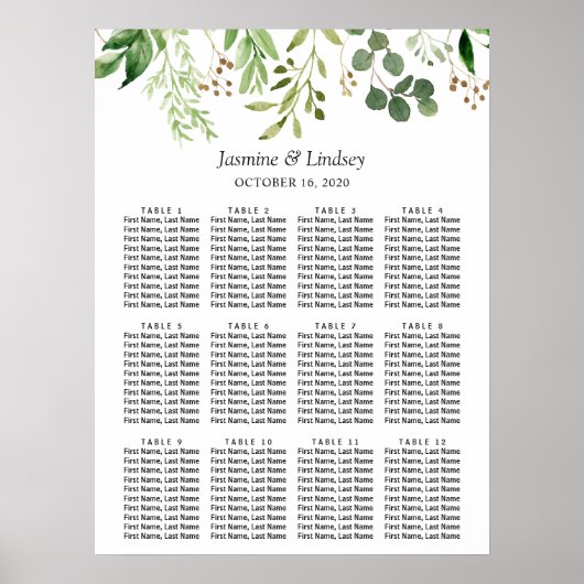 Poster Plan de table de mariage aux feuilles de eucalyptu (Devant)