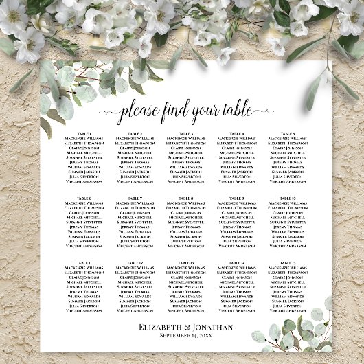 Poster Plan de table de mariage aux feuilles d'eucalyptus