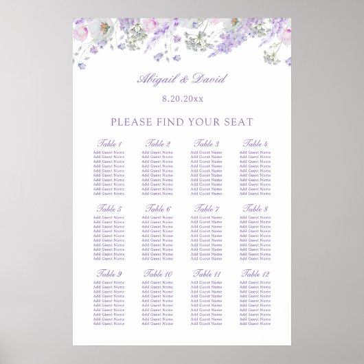 Poster Plan de table de mariage aux fleurs de lilas (Devant)