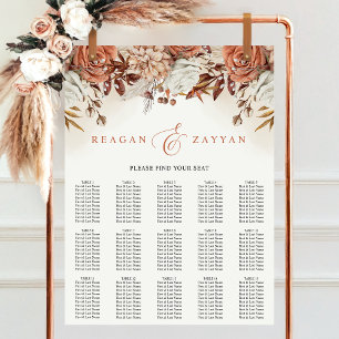 Poster Plan de table de mariage aux fleurs de terre cuite