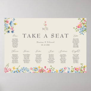 Poster Plan de table de mariage aux fleurs sauvages