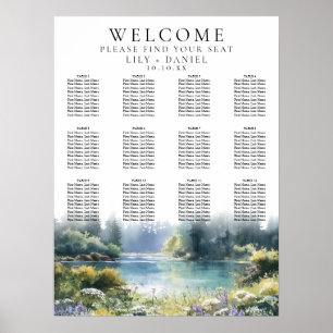 Poster Plan de table de mariage aux fleurs sauvages au bo
