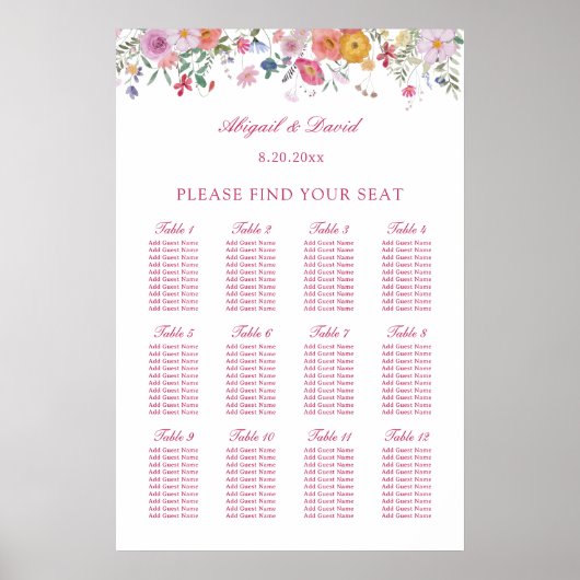 Poster Plan de table de mariage aux fleurs sauvages fraîc (Devant)