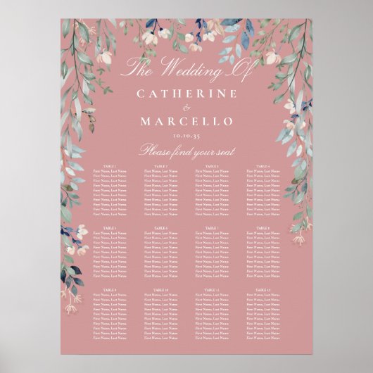 Poster Plan de table de mariage aux fleurs sauvages rose  (Devant)