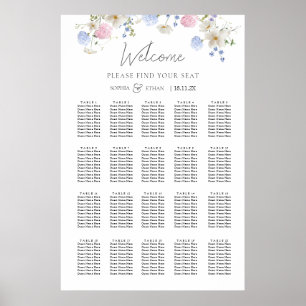 Poster Plan de table de mariage aux fleurs sauvages viole