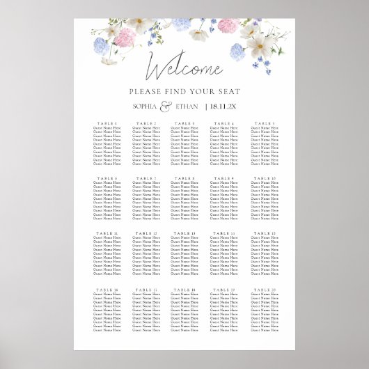 Poster Plan de table de mariage aux fleurs sauvages viole (Devant)