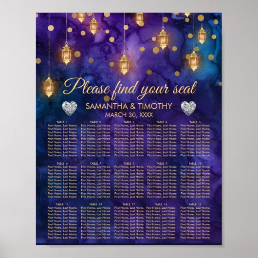 Poster Plan de table de mariage aux lanternes bleues viol (Devant)