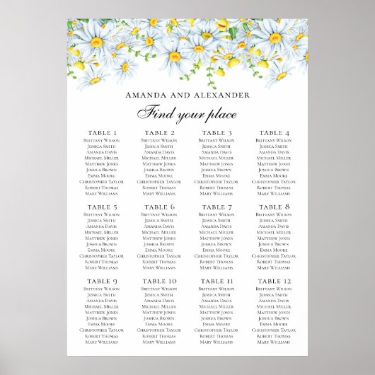 Poster Plan de table de mariage aux marguerites. Fleurs c (Devant)