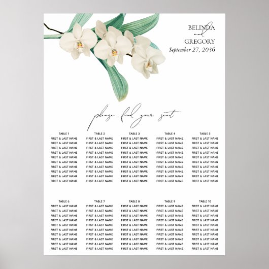 Poster Plan de table de mariage aux orchidées blanches aq (Devant)