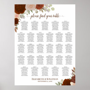 Poster Plan de table de mariage aux roses automnales rust