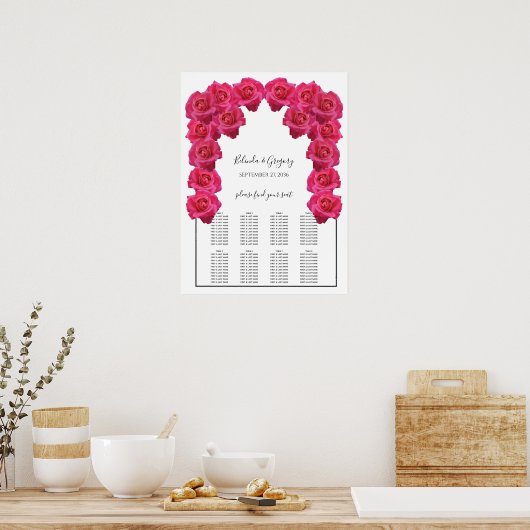 Poster Plan de table de mariage aux roses roses rustiques (Cuisine)