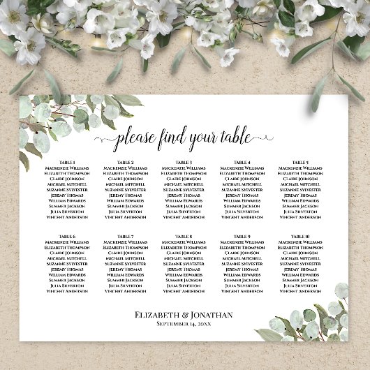 Poster Plan de table de mariage avec 10 tables et verdure
