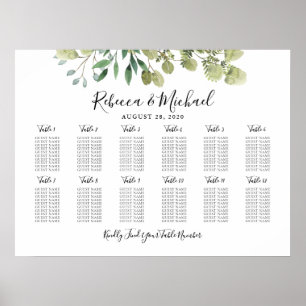 Poster Plan de table de mariage avec 12 tables et verdure