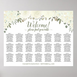 Poster Plan de table de mariage avec 21 tables et roses b