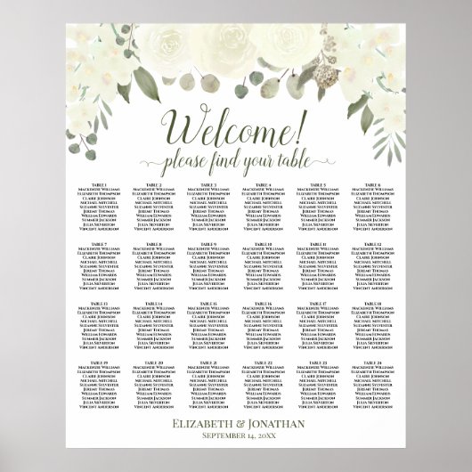 Poster Plan de table de mariage avec 24 tables et Roses (Devant)