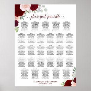 Poster Plan de table de mariage avec 28 tables et roses r