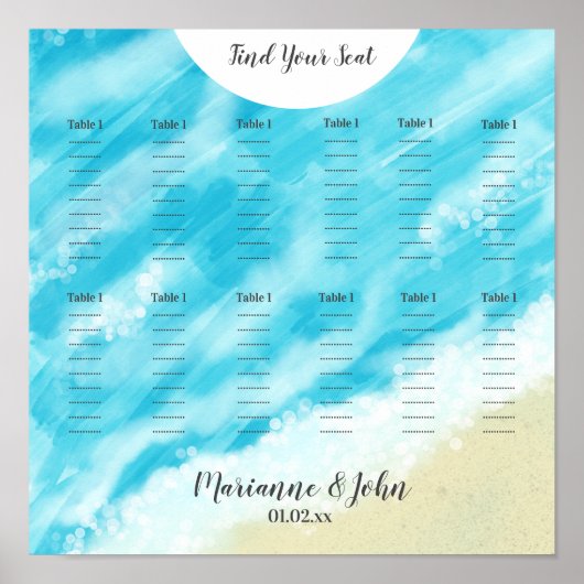 Poster Plan de table de mariage avec effet Bokeh aquarell (Devant)