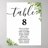 Poster Plan de table de mariage avec feuillage vert sauge (Devant)