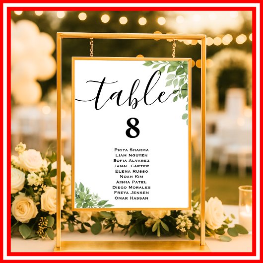 Poster Plan de table de mariage avec feuillage vert sauge