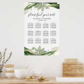 Poster Plan de table de mariage avec feuilles de verdure (Cuisine)