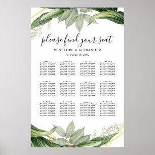 Poster Plan de table de mariage avec feuilles de verdure
