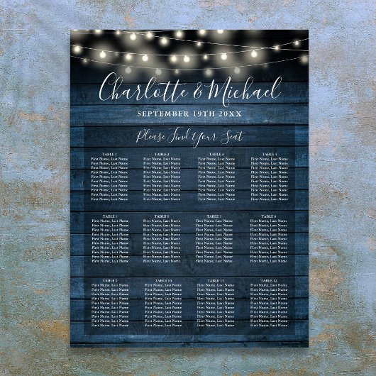 Poster Plan de table de mariage avec guirlandes rustiques