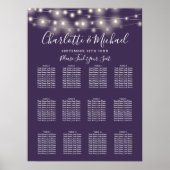 Poster Plan de table de mariage avec guirlandes violettes (Devant)