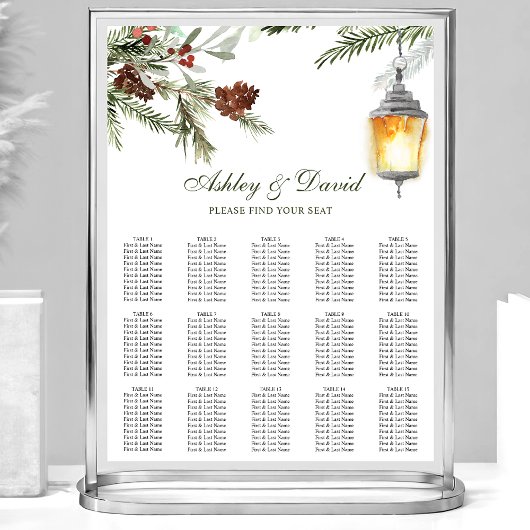 Poster Plan de table de mariage avec lanterne en pin rust