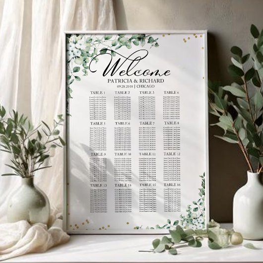 Poster Plan de table de mariage avec verdure