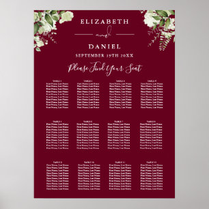 Poster Plan de table de mariage avec verdure en bordeaux