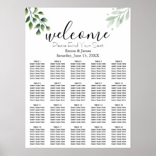 Poster Plan de table de mariage avec verdure moderne