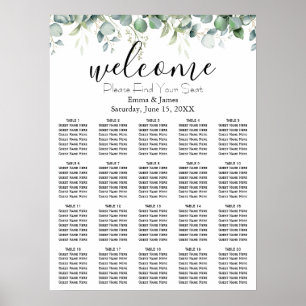 Poster Plan de table de mariage avec verdure moderne