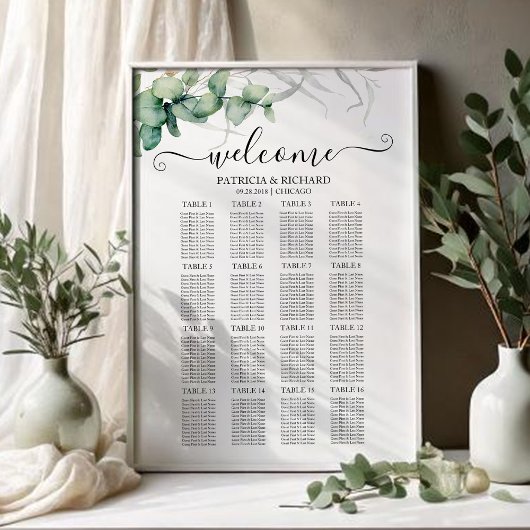 Poster Plan de table de mariage avec verdure rustique