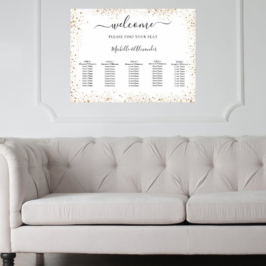 Poster Plan de table de mariage blanc paillettes d'or