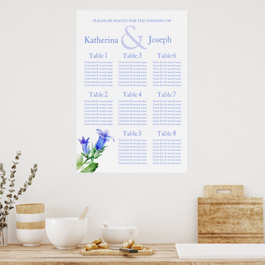 Poster Plan de table de Mariage bleu 1-8 (Cuisine)