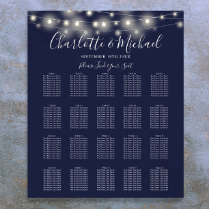 Poster Plan de table de mariage bleu marine Guirlande lum