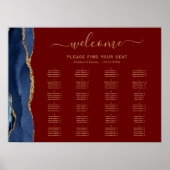 Poster Plan de table de mariage bleu marine or agate bord (Devant)